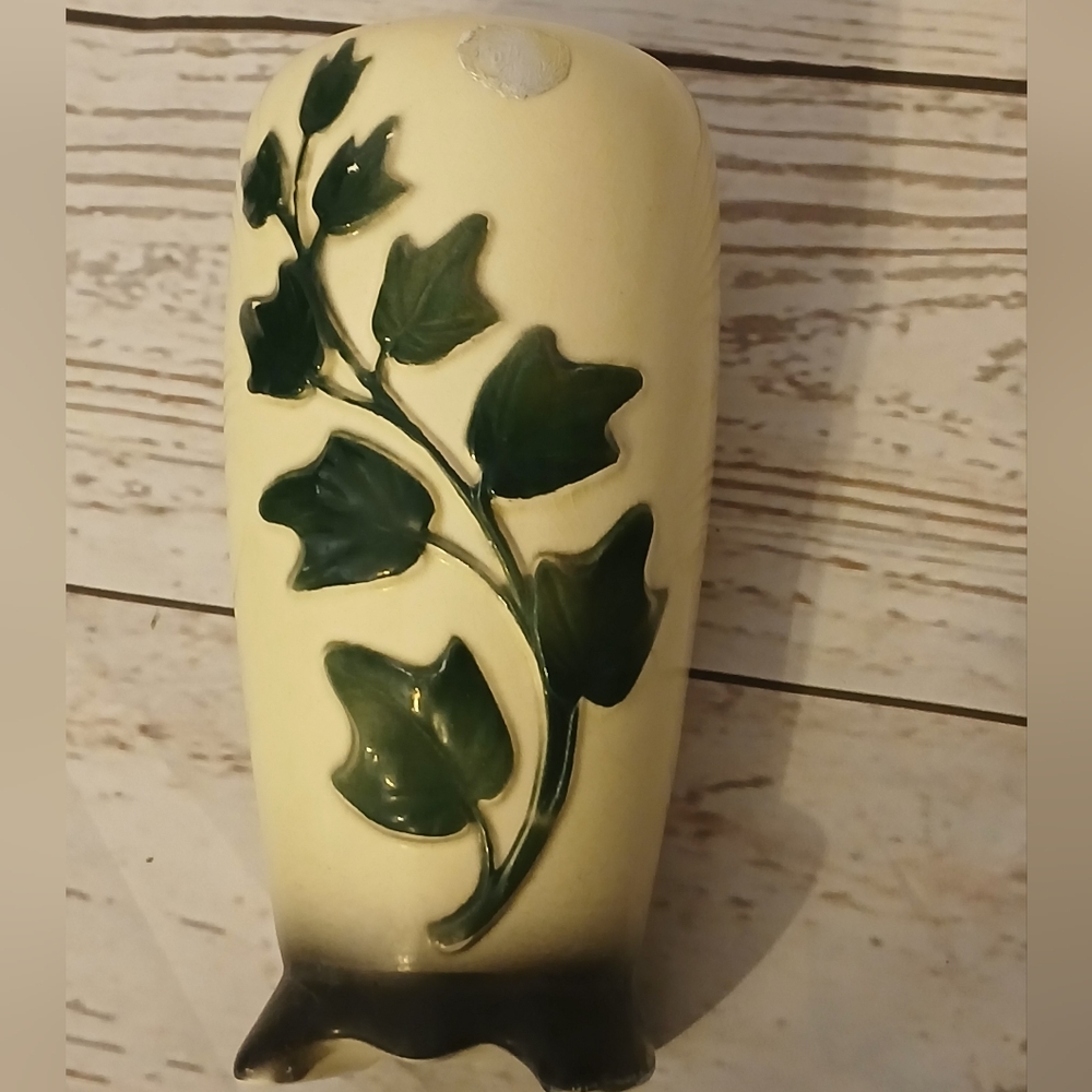 Royal Copley Vintage Footed Cream Vase with Green Ivy Design